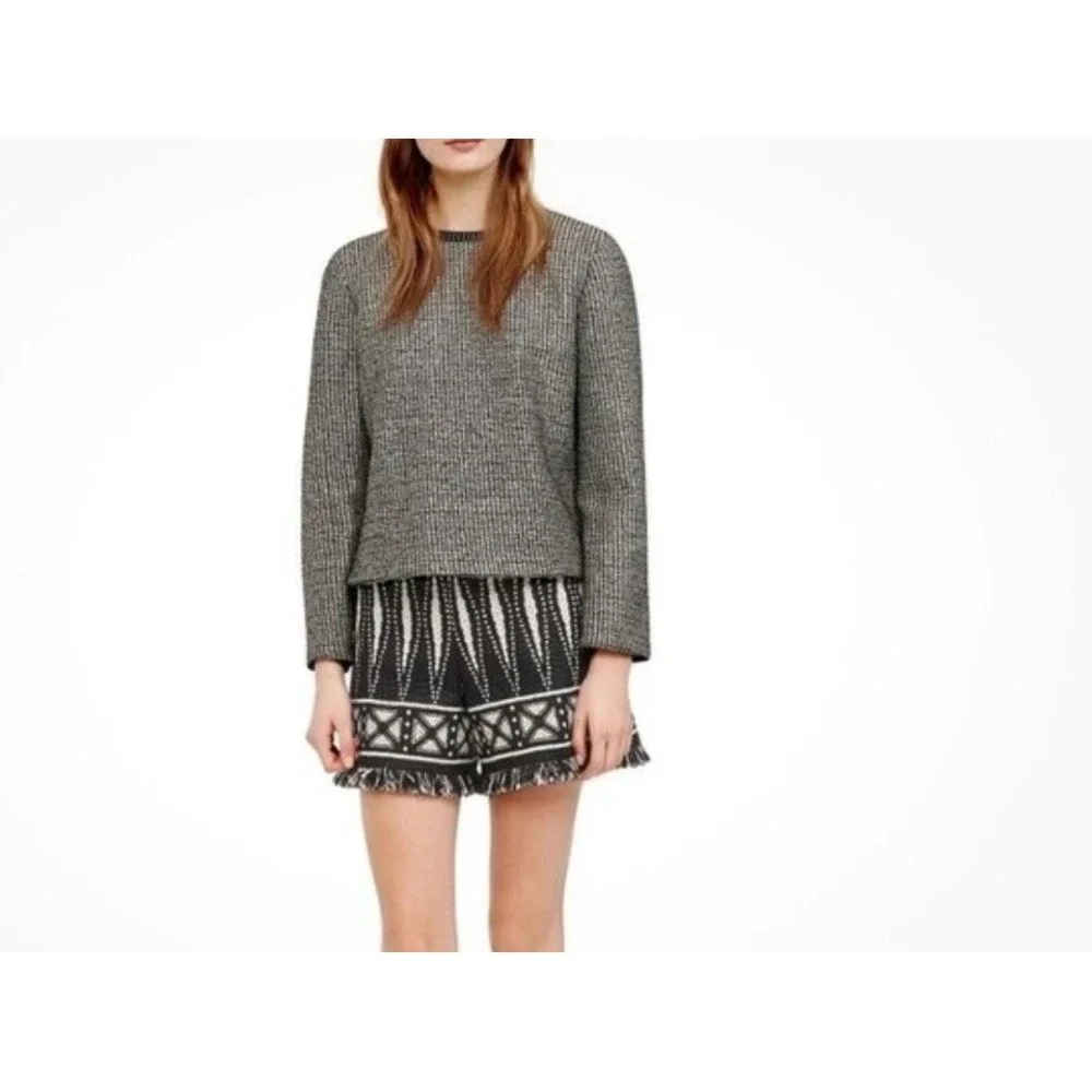Tory Burch Raffia Sweater Black & Cream Crew Neck Zip Womens Sz Small Petite - Picture 6 of 16